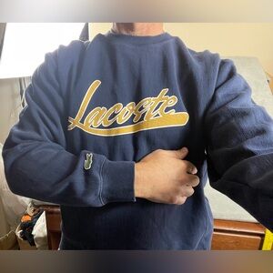 Lacoste Long Sleeve Script Crewneck Sweatshirt, Blue Spellout Size Large Fits M